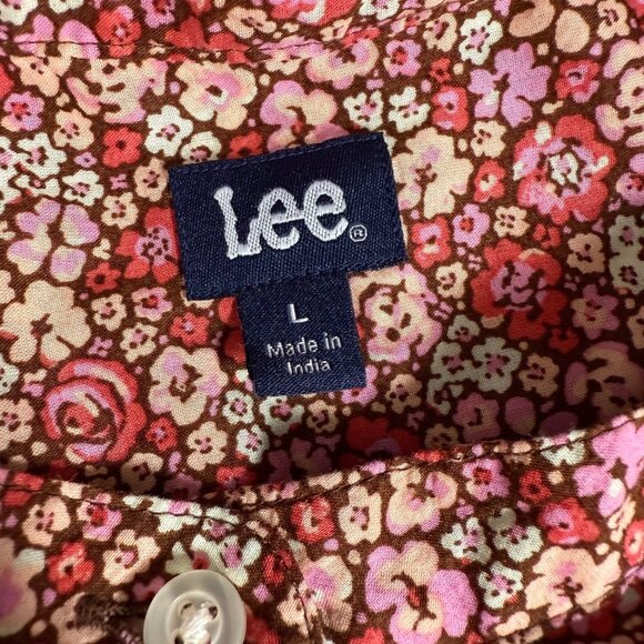 Lee Womens Floral Roses Button-Up Blouse Large 3/4 Sleeves Cotton Cottage Modest - Picture 5 of 9